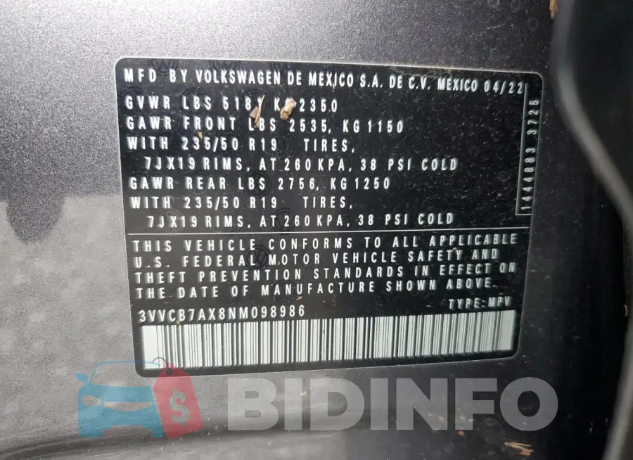 3VVCB7AX8NM098986 Photo# 13