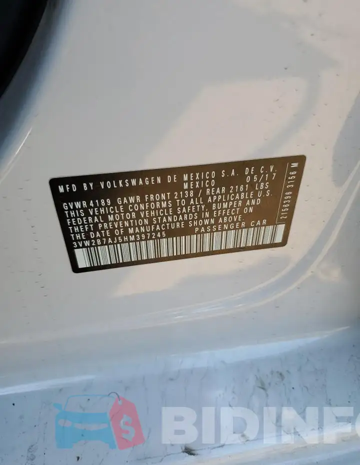 3VW2B7AJ5HM397245 Photo# 12