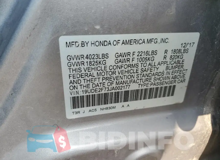 19UDE2F73JA002177 Photo# 12
