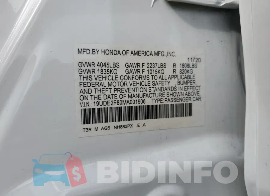 19UDE2F80MA001906 Photo# 12