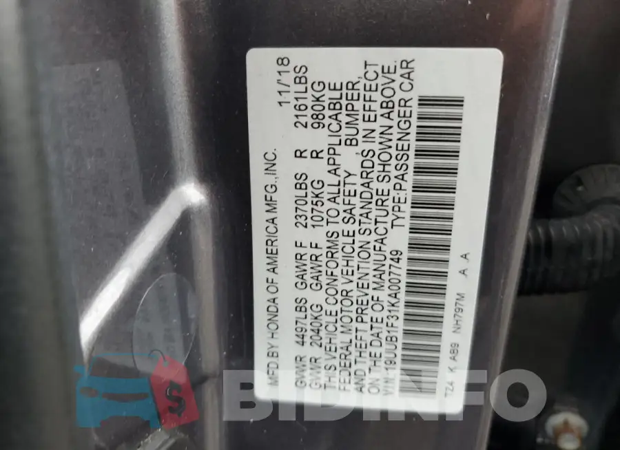 19UUB1F31KA007749 Photo# 12