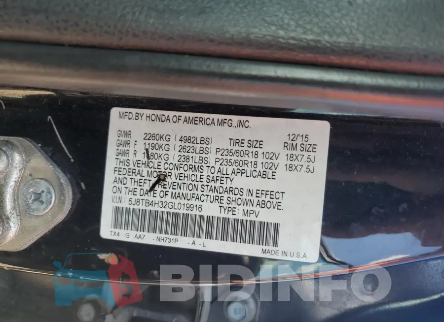 5J8TB4H32GL019916 Photo# 14