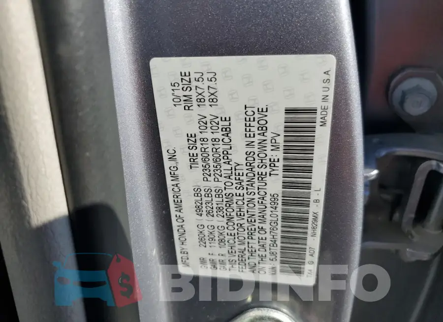 5J8TB4H76GL014995 Photo# 13