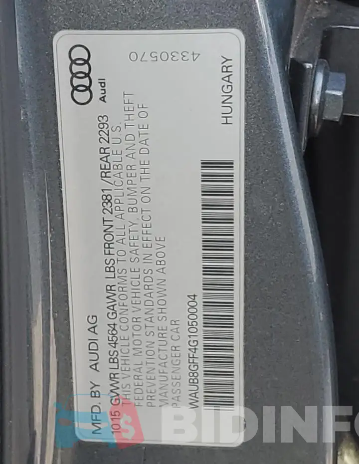 WAUB8GFF4G1050004 Photo# 12