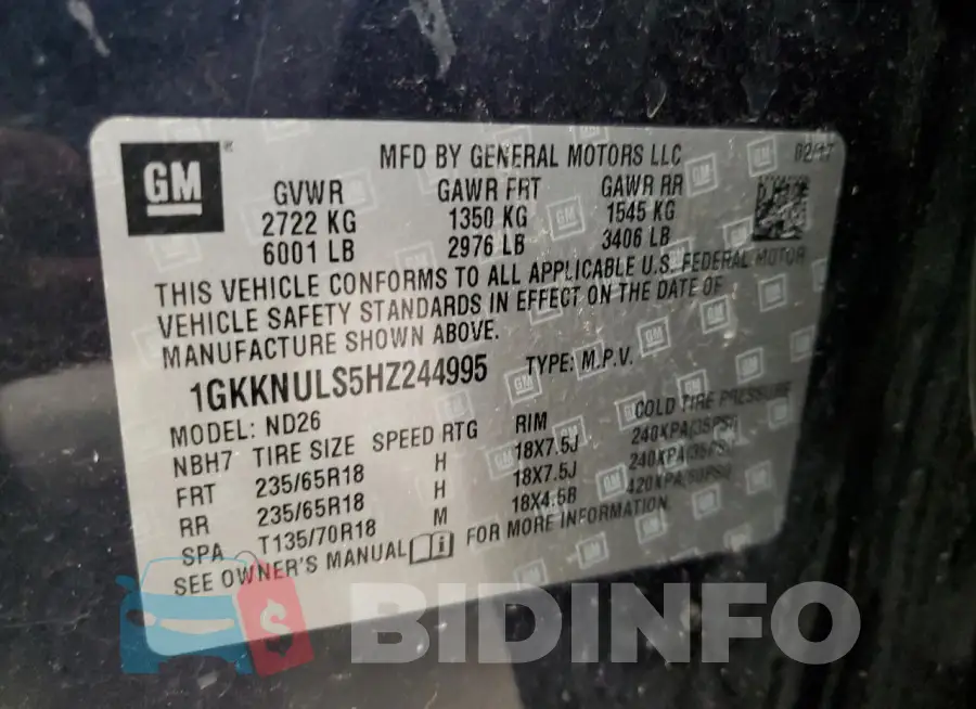 1GKKNULS5HZ244995 Photo# 14