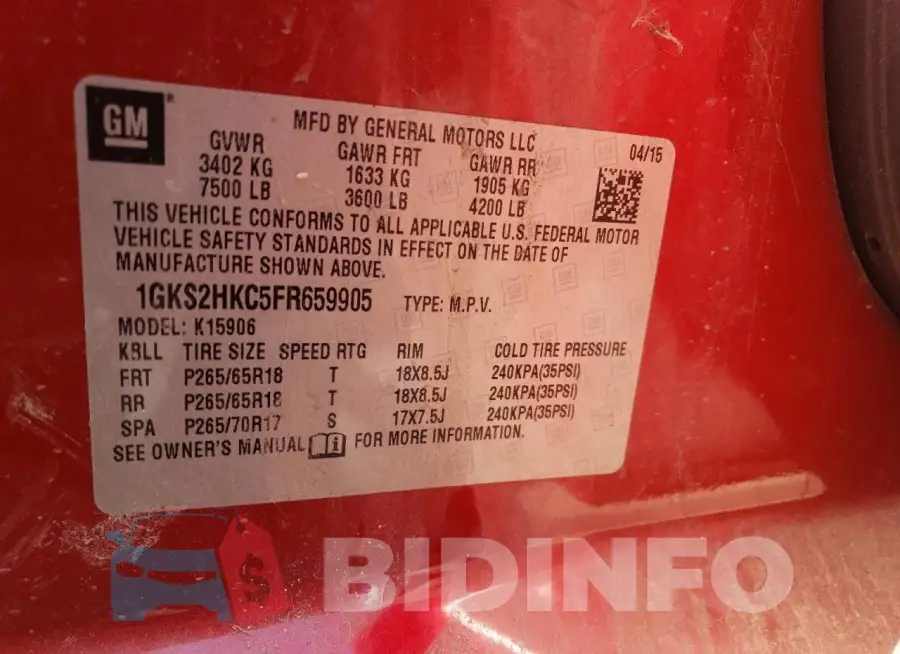 1GKS2HKC5FR659905 Photo# 12