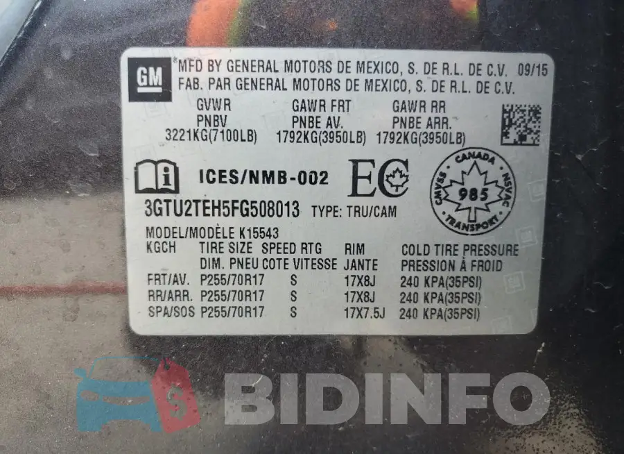 3GTU2TEH5FG508013 Photo# 12