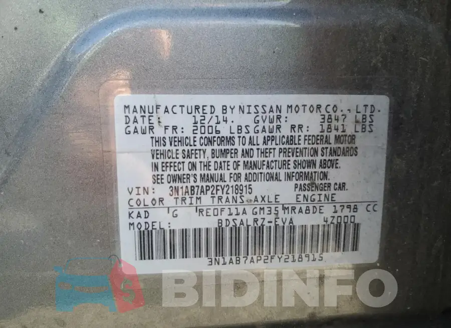 3N1AB7AP2FY218915 Photo# 12