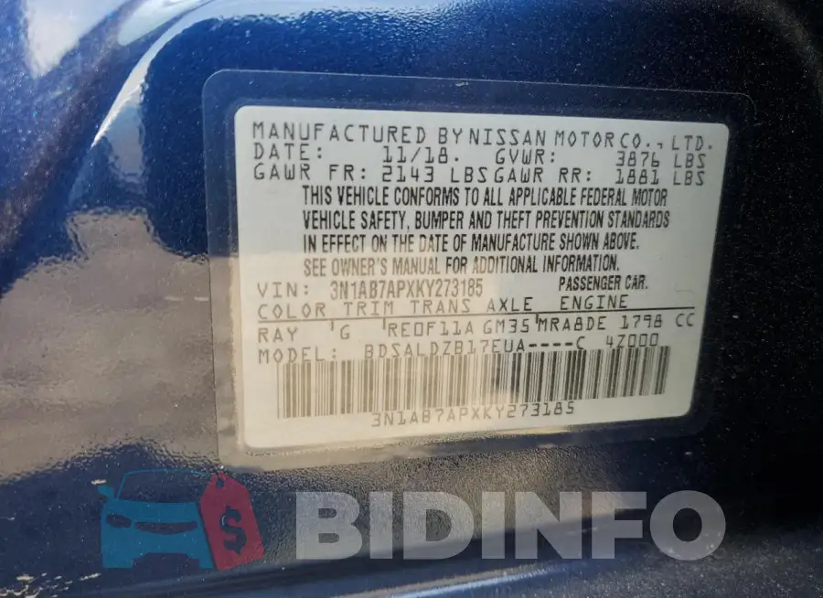 3N1AB7APXKY273185 Photo# 12