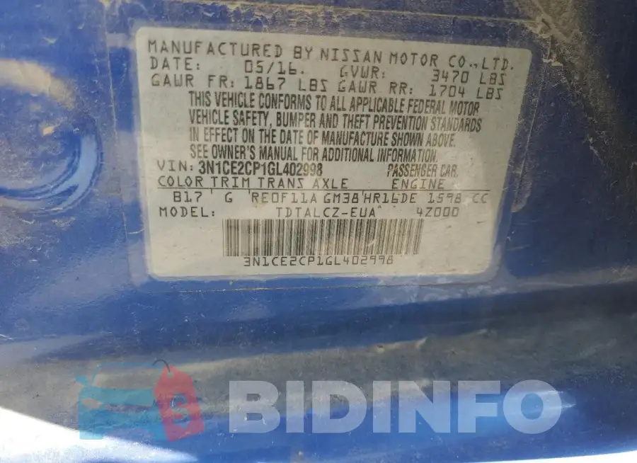 3N1CE2CP1GL402998 Photo# 13