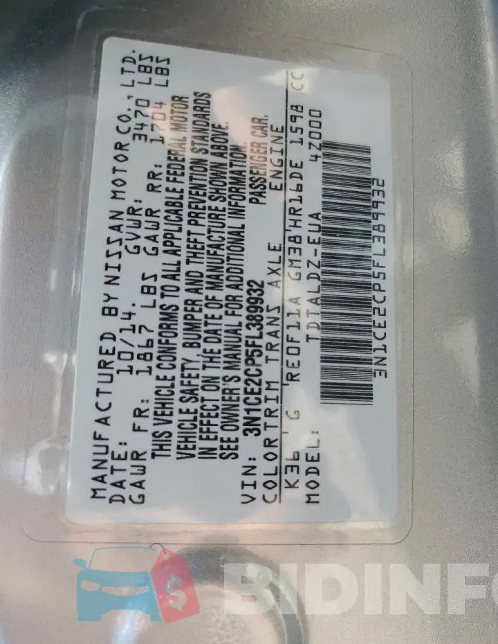 3N1CE2CP5FL389932 Photo# 12