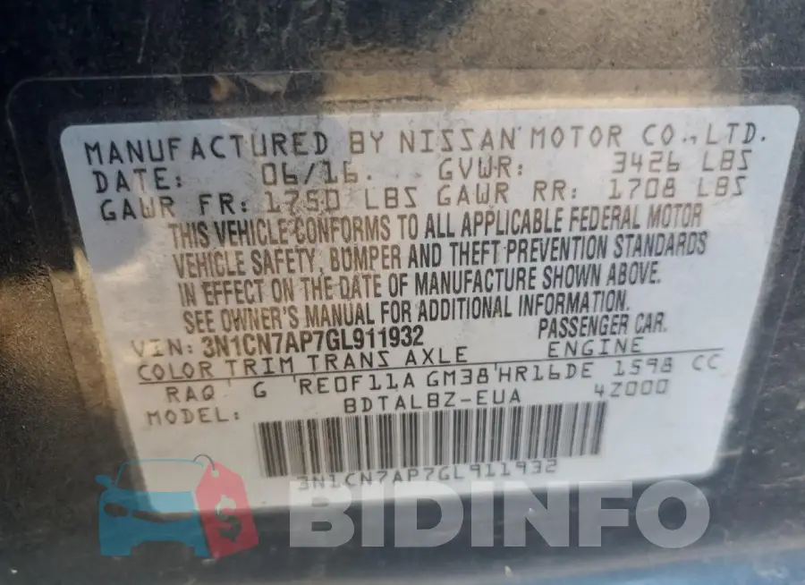 3N1CN7AP7GL911932 Photo# 12