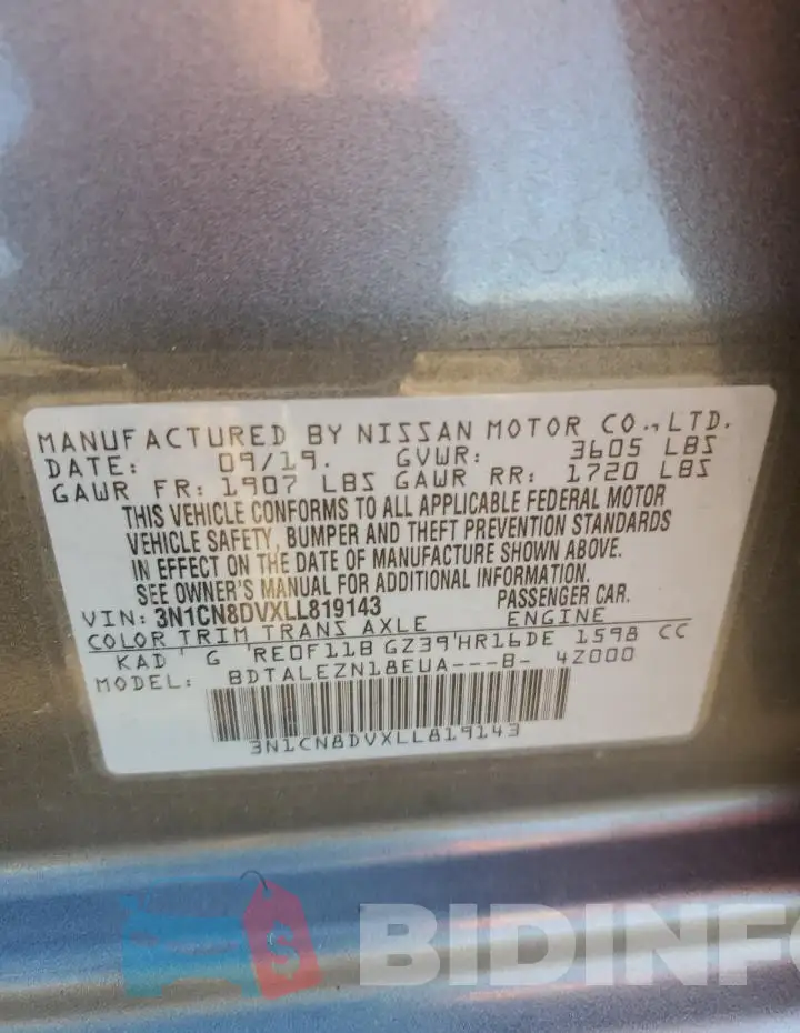 3N1CN8DVXLL819143 Photo# 12