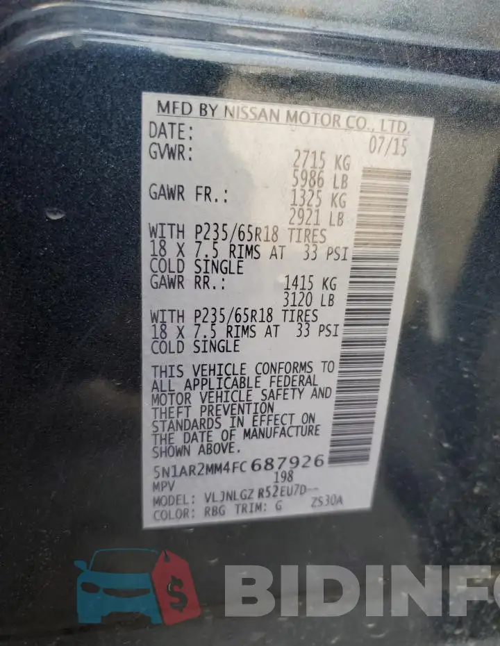 5N1AR2MM4FC687926 Photo# 14
