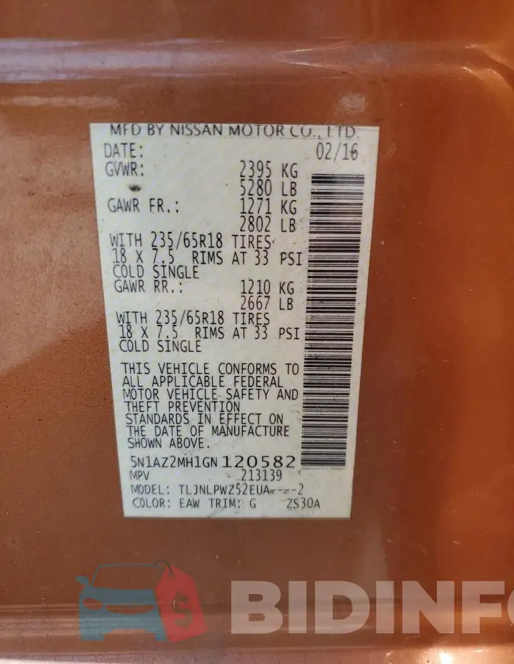 5N1AZ2MH1GN120582 Photo# 14