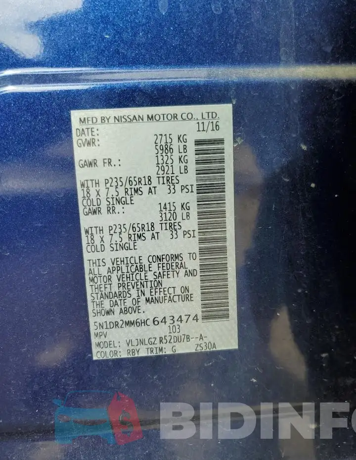 5N1DR2MM6HC643474 Photo# 13