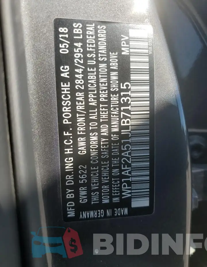 WP1AF2A51JLB71315 Photo# 13