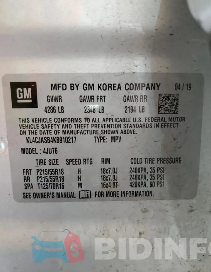 KL4CJASB4KB910217 Photo# 12