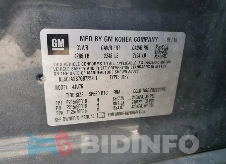KL4CJASB7GB725201 Photo# 13