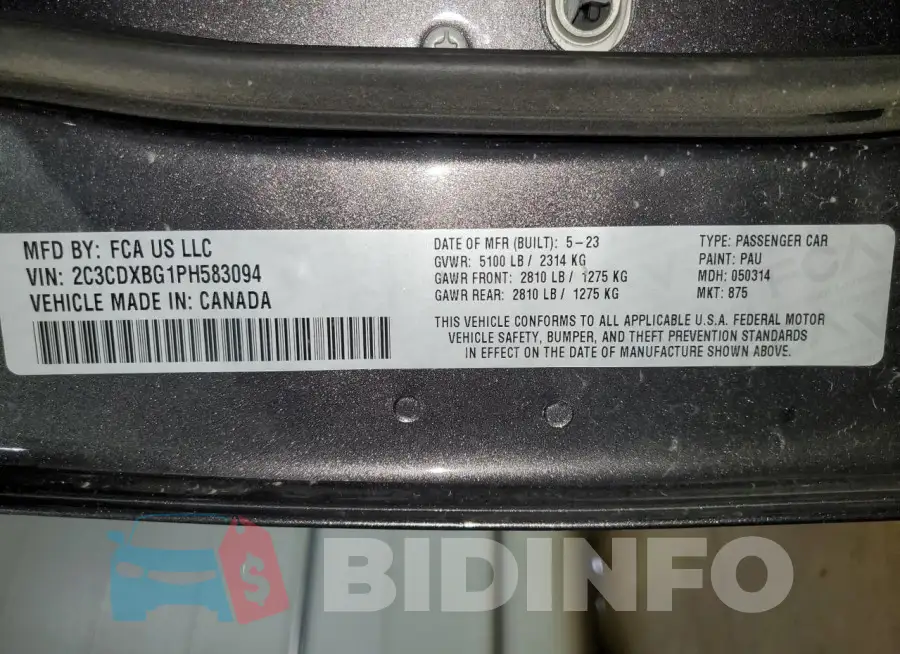 2C3CDXBG1PH583094 Photo# 12