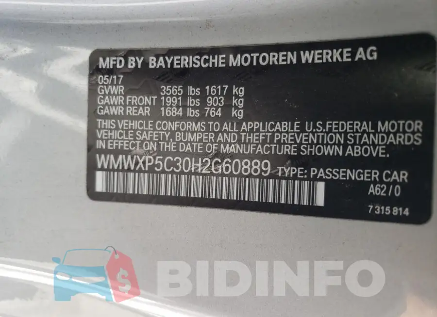 WMWXP5C30H2G60889 Photo# 12