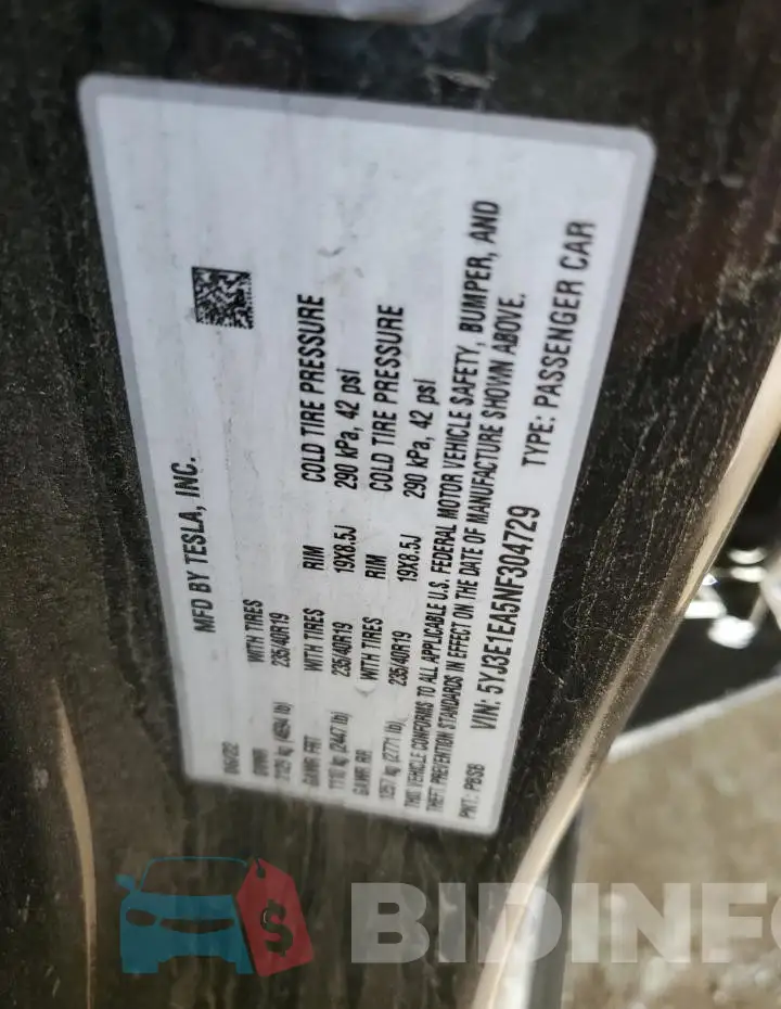 5YJ3E1EA5NF304729 Photo# 12