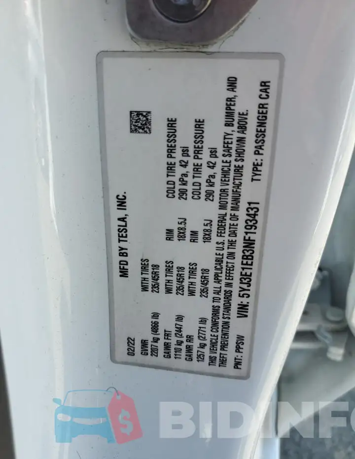 5YJ3E1EB3NF193431 Photo# 12