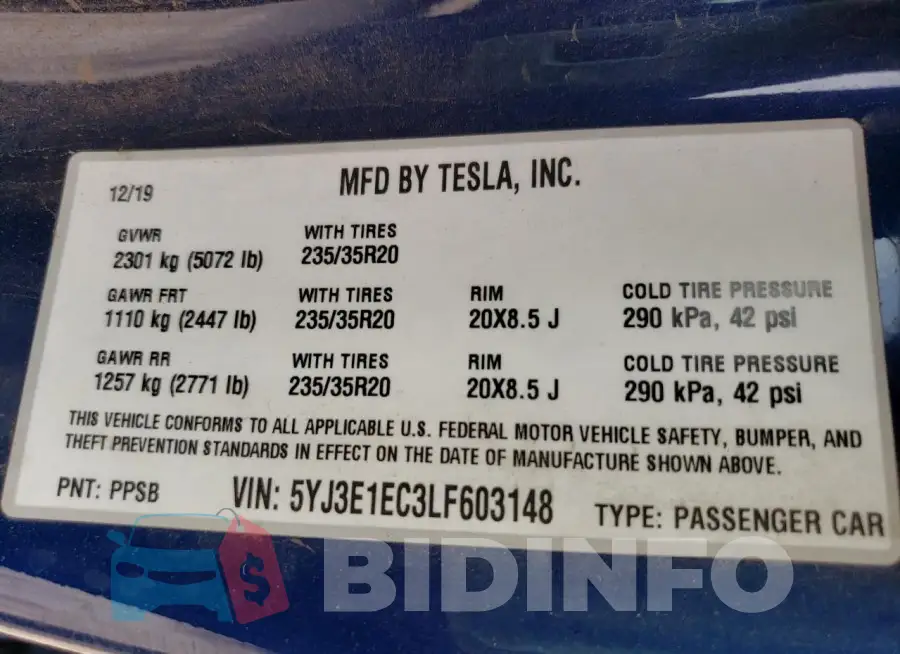 5YJ3E1EC3LF603148 Photo# 10