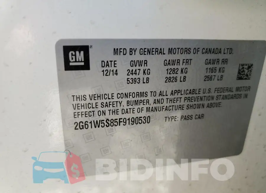 2G61W5S85F9190530 Photo# 12