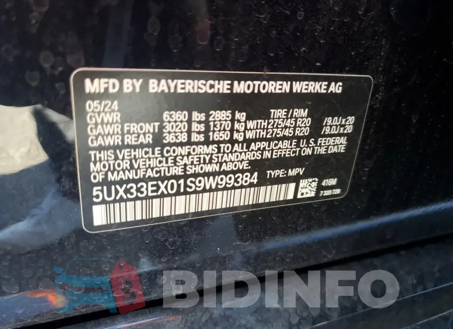 5UX33EX01S9W99384 Photo# 12