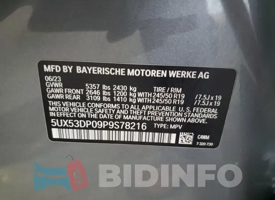 5UX53DP09P9S78216 Photo# 13