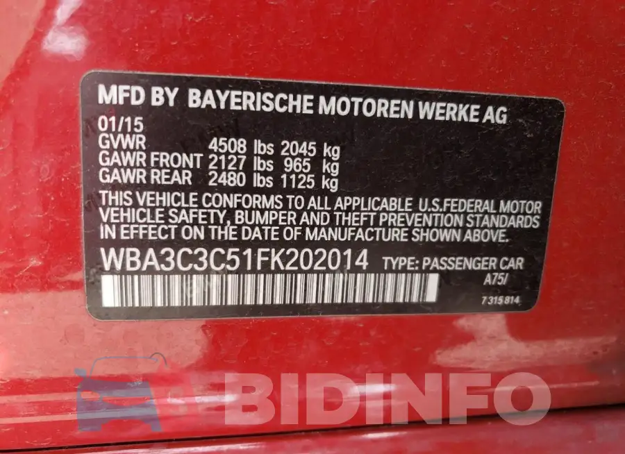 WBA3C3C51FK202014 Photo# 12