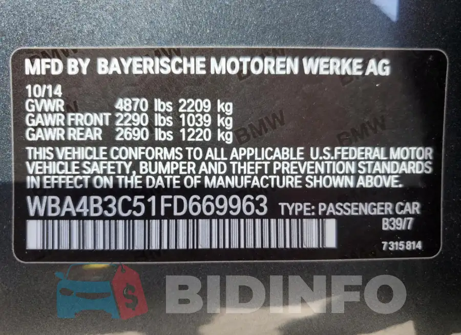 WBA4B3C51FD669963 Photo# 13
