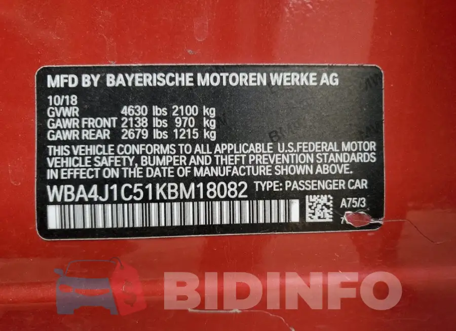 WBA4J1C51KBM18082 Photo# 13