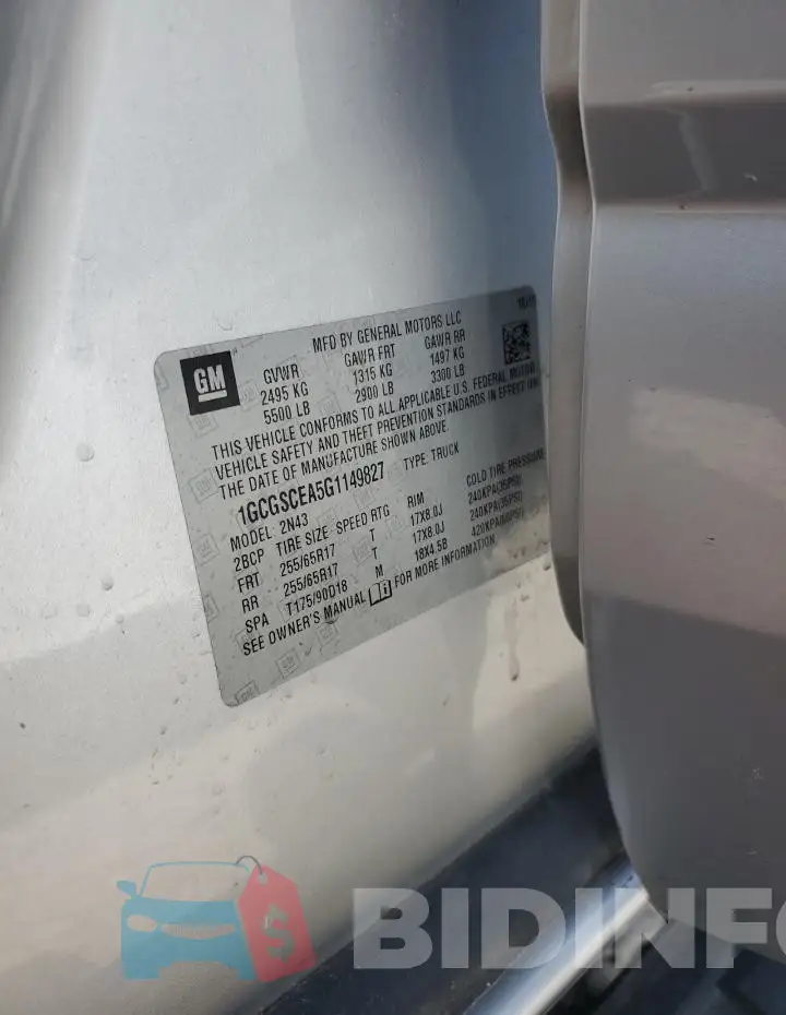 1GCGSCEA5G1149827 Photo# 12