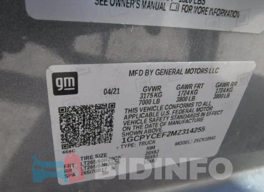 1GCPYCEF2MZ314255 Photo# 12