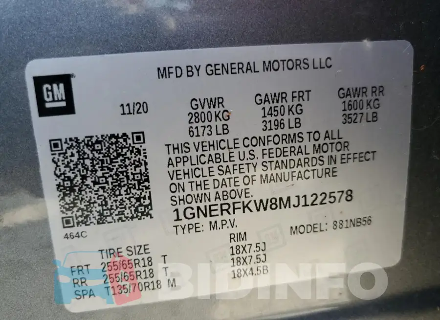1GNERFKW8MJ122578 Photo# 14