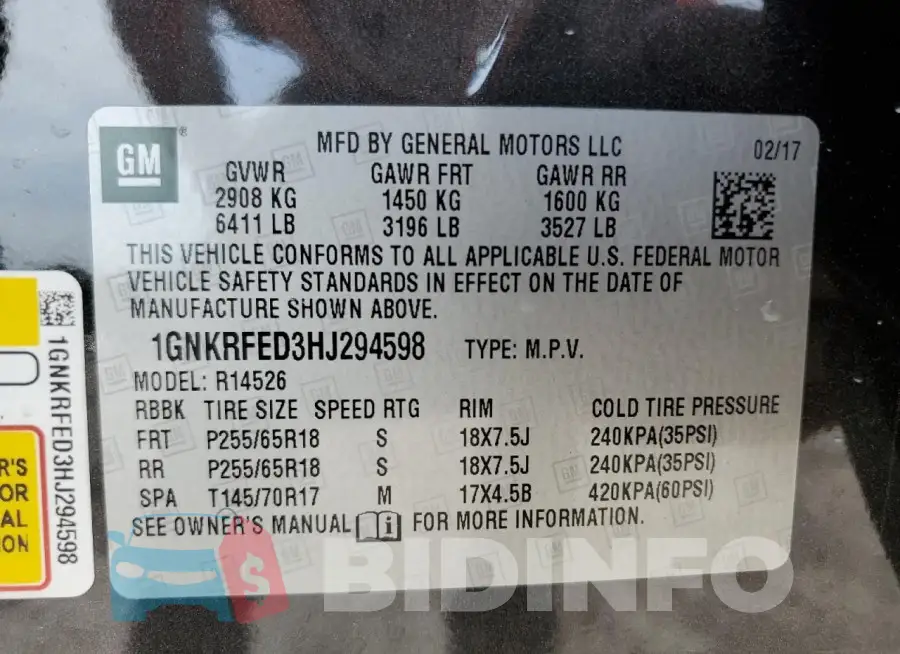 1GNKRFED3HJ294598 Photo# 14