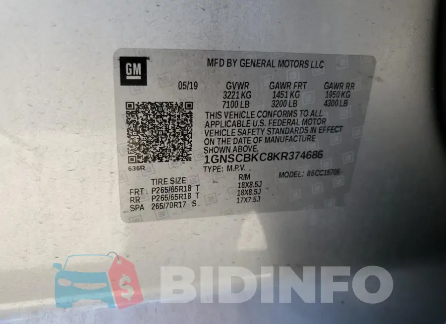1GNSCBKC8KR374686 Photo# 13