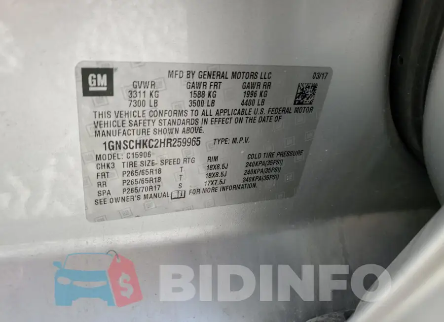 1GNSCHKC2HR259965 Photo# 13