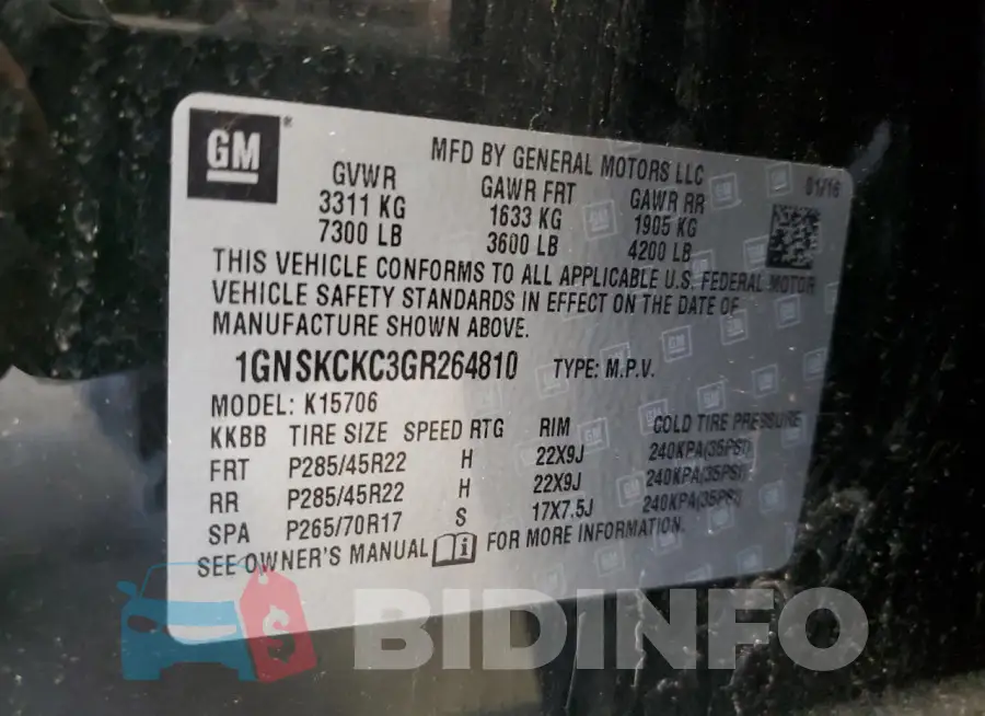1GNSKCKC3GR264810 Photo# 13