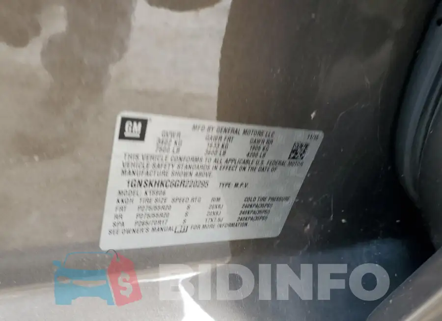 1GNSKHKC6GR220295 Photo# 13