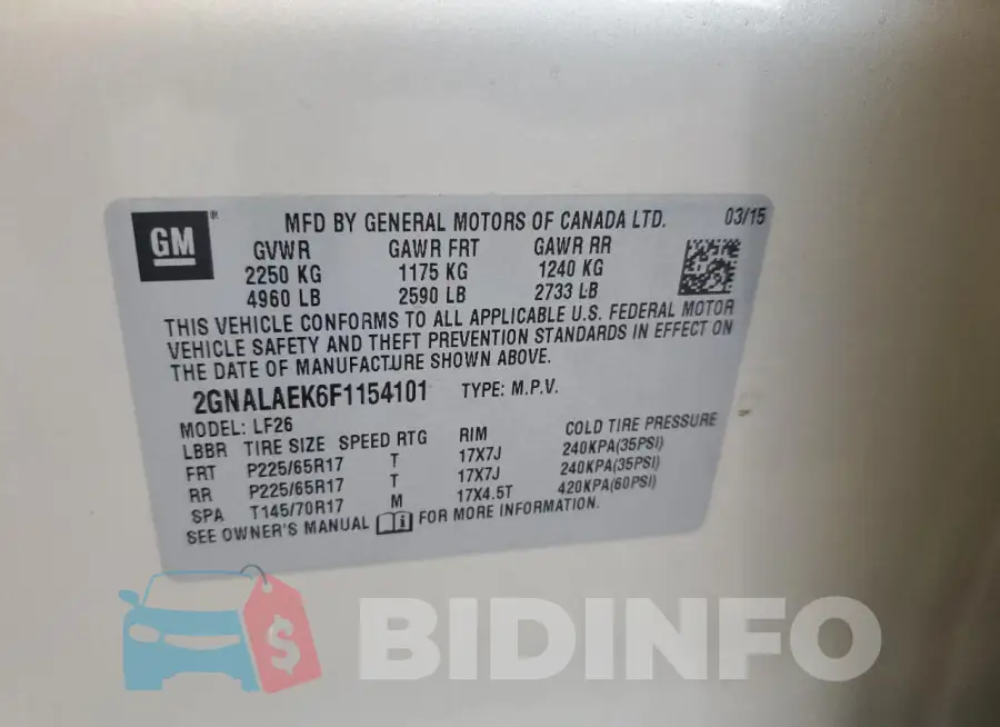 2GNALAEK6F1154101 Photo# 13