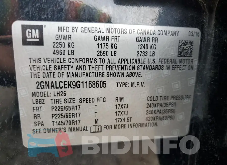 2GNALCEK9G1168605 Photo# 13