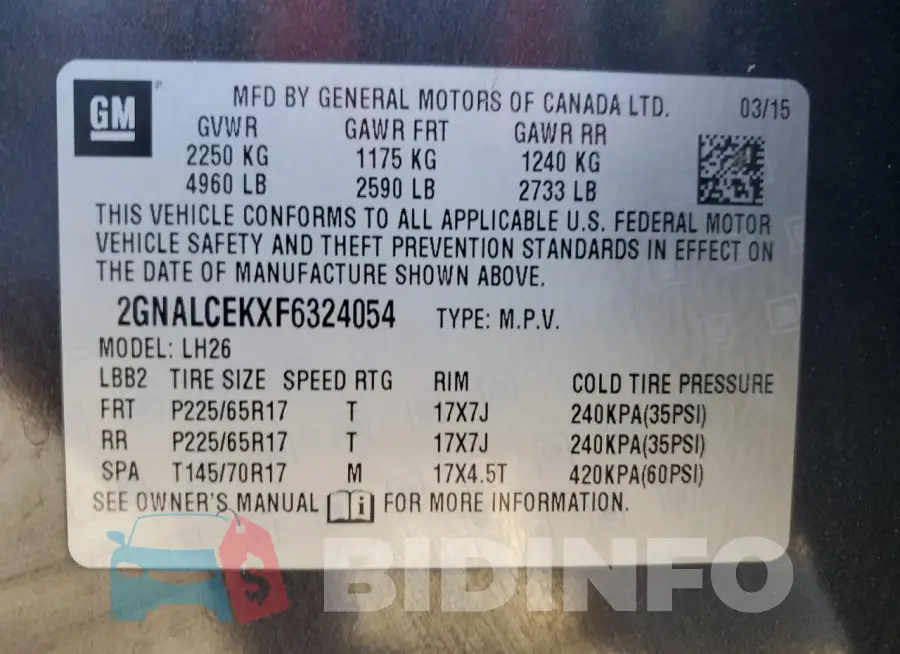 2GNALCEKXF6324054 Photo# 13