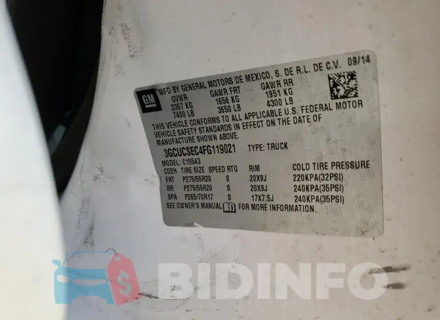 3GCUCSEC4FG119021 Photo# 12