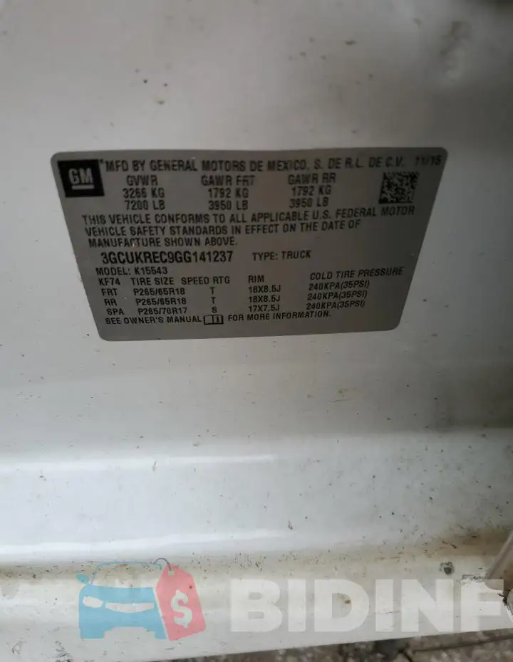 3GCUKREC9GG141237 Photo# 12