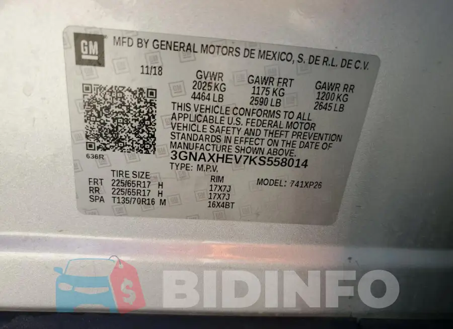 3GNAXHEV7KS558014 Photo# 13