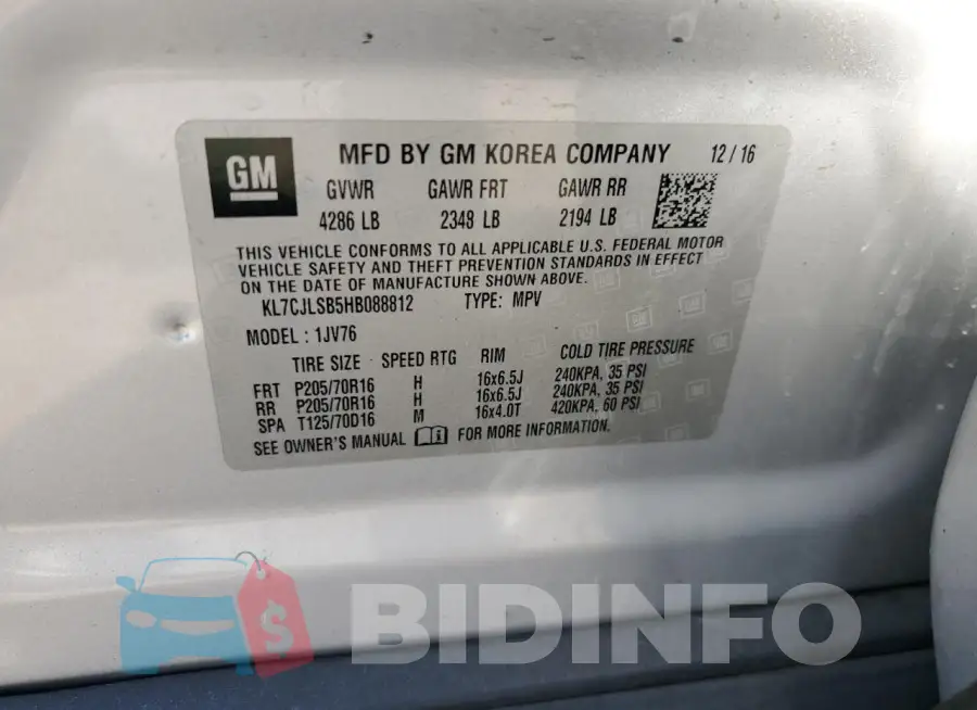 KL7CJLSB5HB088812 Photo# 14