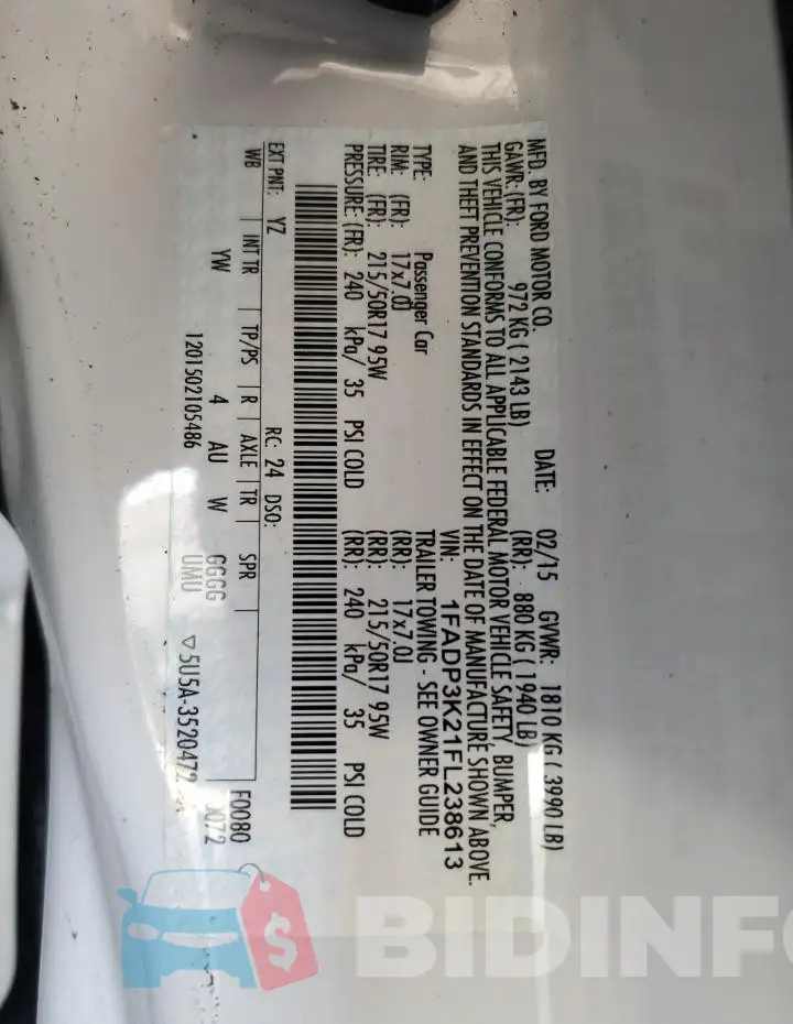 1FADP3K21FL238613 Photo# 12